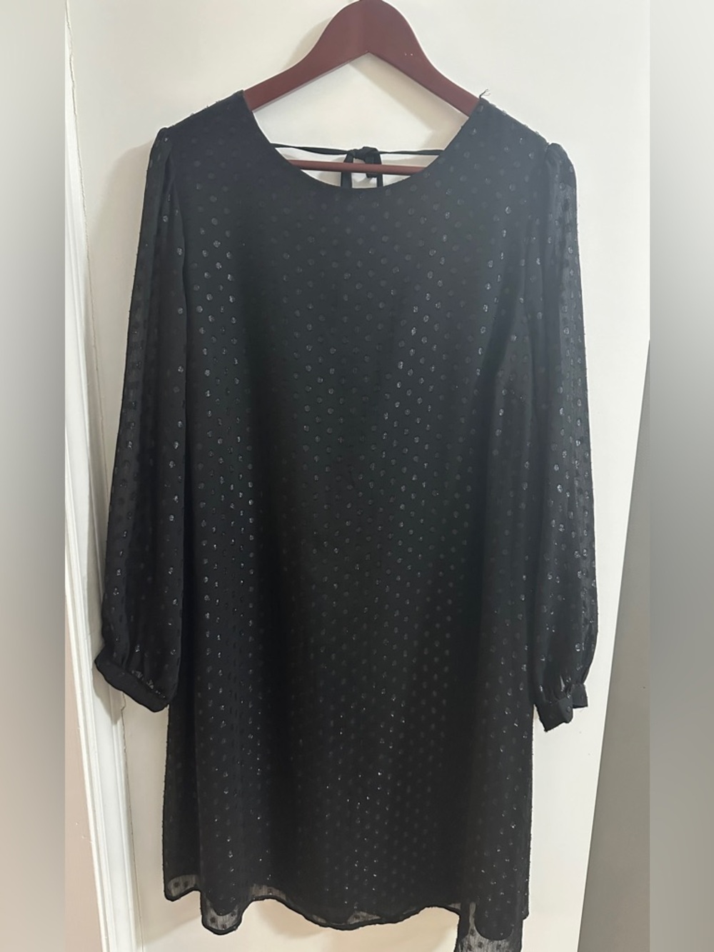 Ava & Viv Black Long-Sleeve Dotted Shift Dress